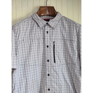 The North Face Shirt Mens XL Gray‎ Plaid Nylon Blend Hiking Zip Pocket Outdoor
